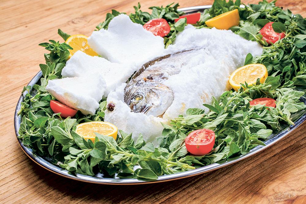 Salt-baked sea bass